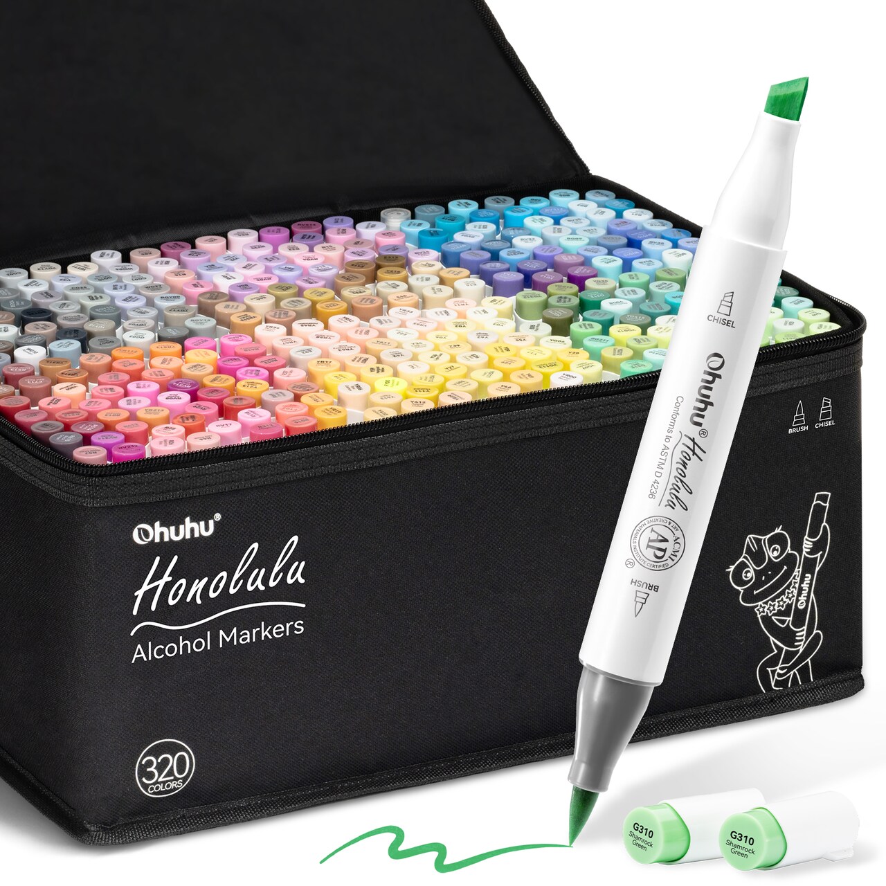 Ohuhu Alcohol Markers Brush Tip - 320-color Double Tipped Art Sketch Marker Set for Artists Adults Coloring Illustration -Brush & Chisel/ Brush & Fine Dual Tips - Honolulu/ Honolulu B Series of Ohuhu Markers - Refillable Ink